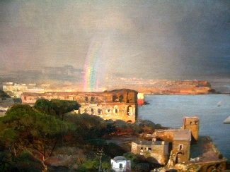 Bild Gemälde - Oswald Achenbach - Landschaft mit Regenbogen in der Bucht von Neapel