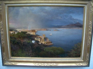 Bild Gemälde - Oswald Achenbach - Landschaft mit Regenbogen in der Bucht von Neapel
