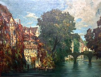 Bild Gemälde - Adolf Bode - Deutsche Stadt am Fluss