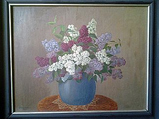 Bild Gemälde - Anna Bornemann - Sommerblumenstrauss im blauen Topf