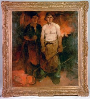 Bild Gemälde Georg Dickmais Zwei Gießarbeiter