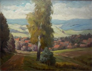 Bild Gemälde Adolf Faust Hessische Landschaft mit Dorf