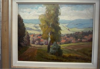 Bild Gemälde Adolf Faust Hessische Landschaft mit Dorf