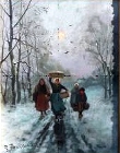 Bild Gemälde - Petrus Franken - Weg zum Markt im Winter