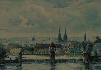 Bild Gemälde - H. Fuhrmann - Kassel von der Hafenbrücke aus gesehen