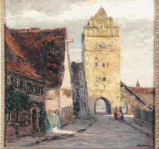 Bild Gemälde - Fritz Geyer - Stadttor mit Turm - Nördlingen