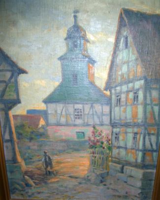 Bild Gemälde - Freudenthal Dorfkirche mit Heimkehrer