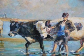 Bild Gemälde - Johann Daniel Holz - Hirte mit Kühen in der Schwemme