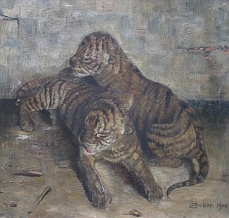 Bild Gemälde O. Huber - Zwei Tigerbabys