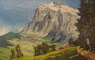 Bild Gemälde - W. Jäger - Wetterhorn mit Blick auf Grindelwald