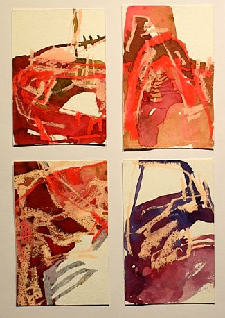 Bild Gemälde - Kim Jung Im - Vier Aquarelle in rot, orange und violett