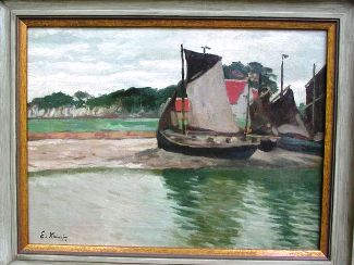 Bild Gemälde - Eugen Kampf - Schiffe am Ufer
