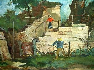 Bild Gemälde - Wilhelm Kufittich - Plausch am Treppchen