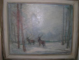 Bild Gemälde - Karl Lotze - Zwei Hirsche im Schnee