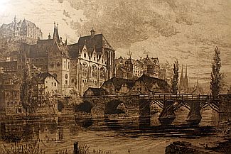 Bild Gemälde - Stich von Marburg mit Verbindungswappen