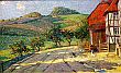 BIld Gemälde - Hermann Metz - Dorfstrasse mit Gockel und Hühnern