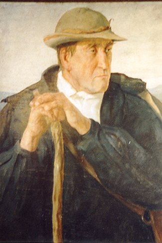 Bild Gemälde - Karl Mons - Schwälmer Bauer mit Hut und Stock