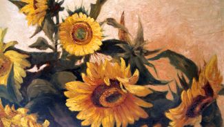 Bild Gemälde - Karl Mons - Sonnenblumenstraß in braunem, hessischen Topf