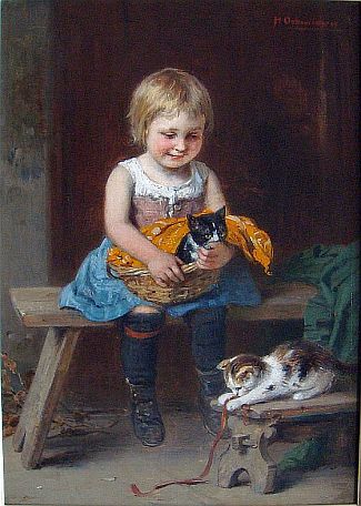 Bild Gemälde - Hugo Oehmchen - Mädchen mit Katze