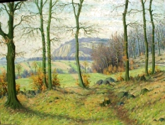 Bild Gemälde - Heinrich Ohlwein - Blick auf einen Berg und ein Dorf bei Kassel