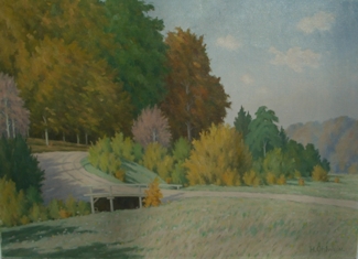 Bild Gemälde - Heinrich Ohlwein - Das Antrefftal mit Brücke bei Willingshausen