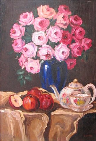 Bild Gemälde - L. Oppel - Ein Blumenarrangement, Stilleben