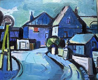 Bild Gemälde - Karl Ortelt - Blaue Strasse mit Häusern
