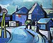 Bild Gemälde - Karl Ortelt - Blaue Strasse mit Häusern