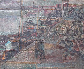 Bild Gemälde - unbekannter kuenstler - Schiff im Hafen - auf sack gemalt