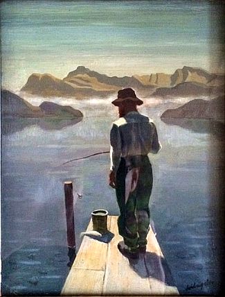 Bild Gemälde - Karl Schlageter - Mann beim Angeln