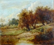Bild Gemälde - Josef Thorn - Bäume am Fluss mit Bauernhaus