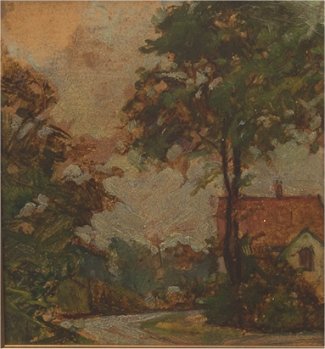 Bild Gemälde " Norddeutsches Haus mit Bäumen"