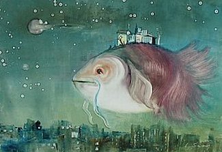 Bild Gemälde - Unbekannter Künstler - Traumwelt mit Fisch