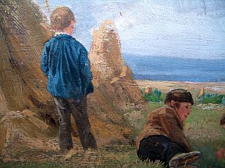 Bild Gemälde - Emil Zimmermann - Drei Jungen am Strohhaufen wohl auf der Hochebene bei Willingshausen