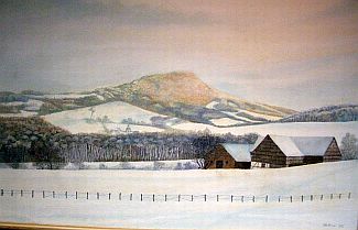 Bild Gemälde - Peter Henryk Blum - Blick über Kleinsassen auf die Milseburg im Winter 1986